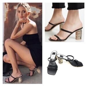 Dolce Vita Noles Black Leather High Heels Slip on Open Toe Snake Print Size 10